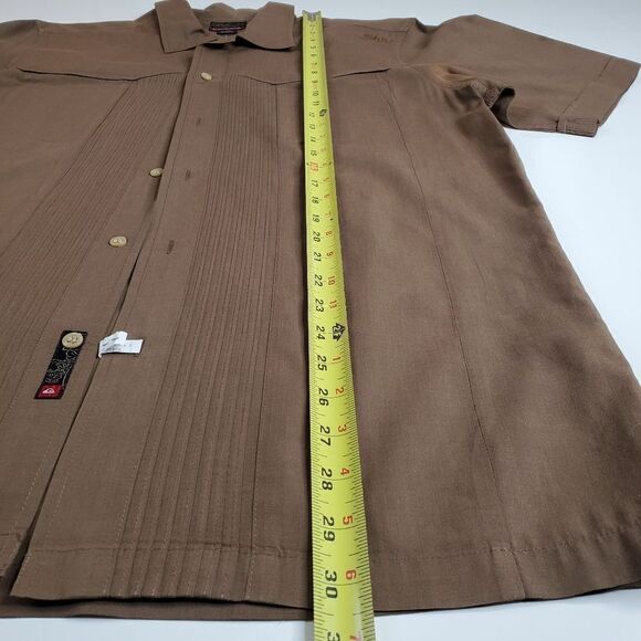 L QUIKSILVER DARK BROWN EMBROIDERED SHORT SLEEVE MEN'S DRESS SHIRT Large - Picture 3 of 16